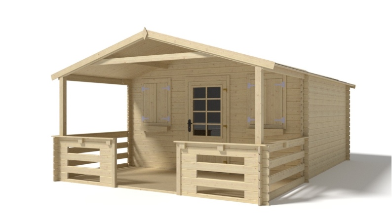 Abri de jardin en bois - 4x3 m - 20 m2 + terrasse avec balustrade et avant-toit en bois