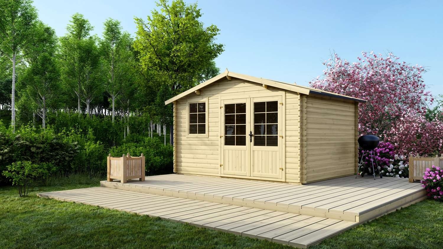 Abri de jardin en bois - 11,70m2 - 3,90x3m - Ep. 34mm - Couleur: naturel