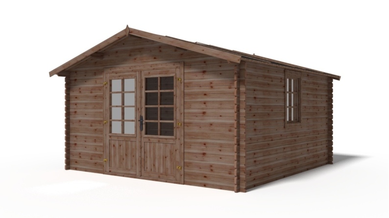 Abri de jardin en bois - 15,20m2 - 3,90x3,90m - Traité - Ep. 34mm - Couleur: marron