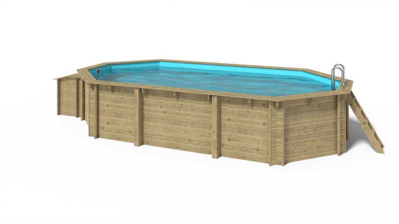 Piscine de jardin en bois - 7,57x4,07 x H.1,45 m - avec filtration et coffre de filtration