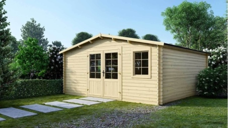 Abri de jardin en bois - 25m2 - 5x5m - Ep. 28mm - Couleur: naturel