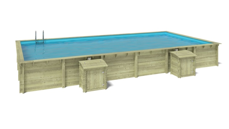 Piscine de jardin en bois - 12,20x6,20 x H.1,44 m - avec filtration et coffre de filtration