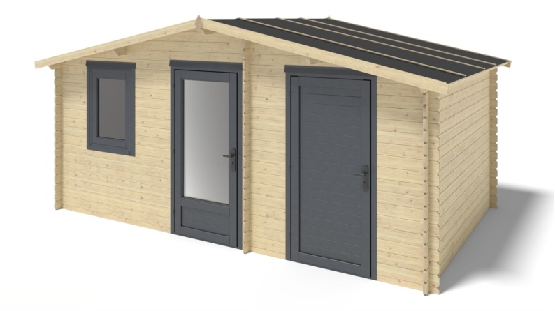 Abri de jardin en bois - 15m2 - 5x3m - Ep. 28mm - Couleur: naturel