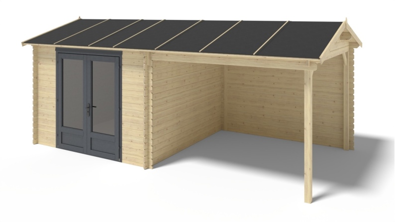 Abri de jardin en bois - 17,40m2 - 5,79x3m - Ep. 28mm - Couleur: naturel