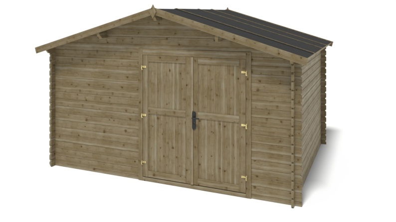 Abri de jardin en bois - 12m2 - 4x3m - Traité - Ep. 28mm - Couleur: vert